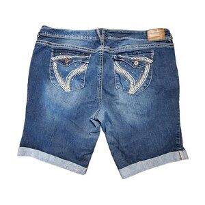 Ariya Jeans Distressed Cutoff Jean Shorts Bermuda Embroidered‎ Pockets Womens 24
